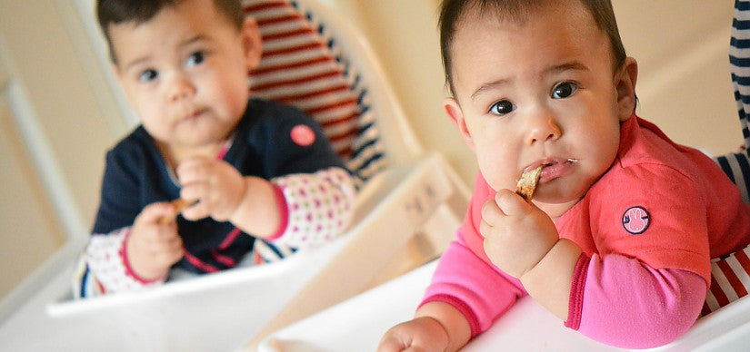 Baby eating a piece of bread independently
